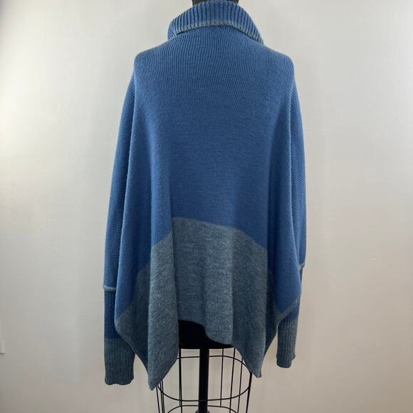 Lombaggi Knitwear Blue Angora Blend Oversized Cowl Neck Colorblock Poncho PERU - Picture 5 of 7